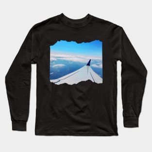 Plane window view Photography design with blue sky and ocean sea nature lovers Long Sleeve T-Shirt
